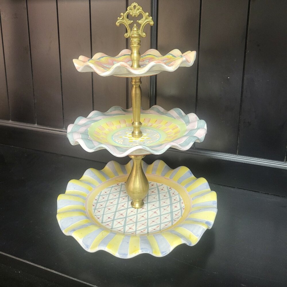 MacKenzie-Childs, Ltd Aurora, New York Multi Colored 3-Tiered Plate